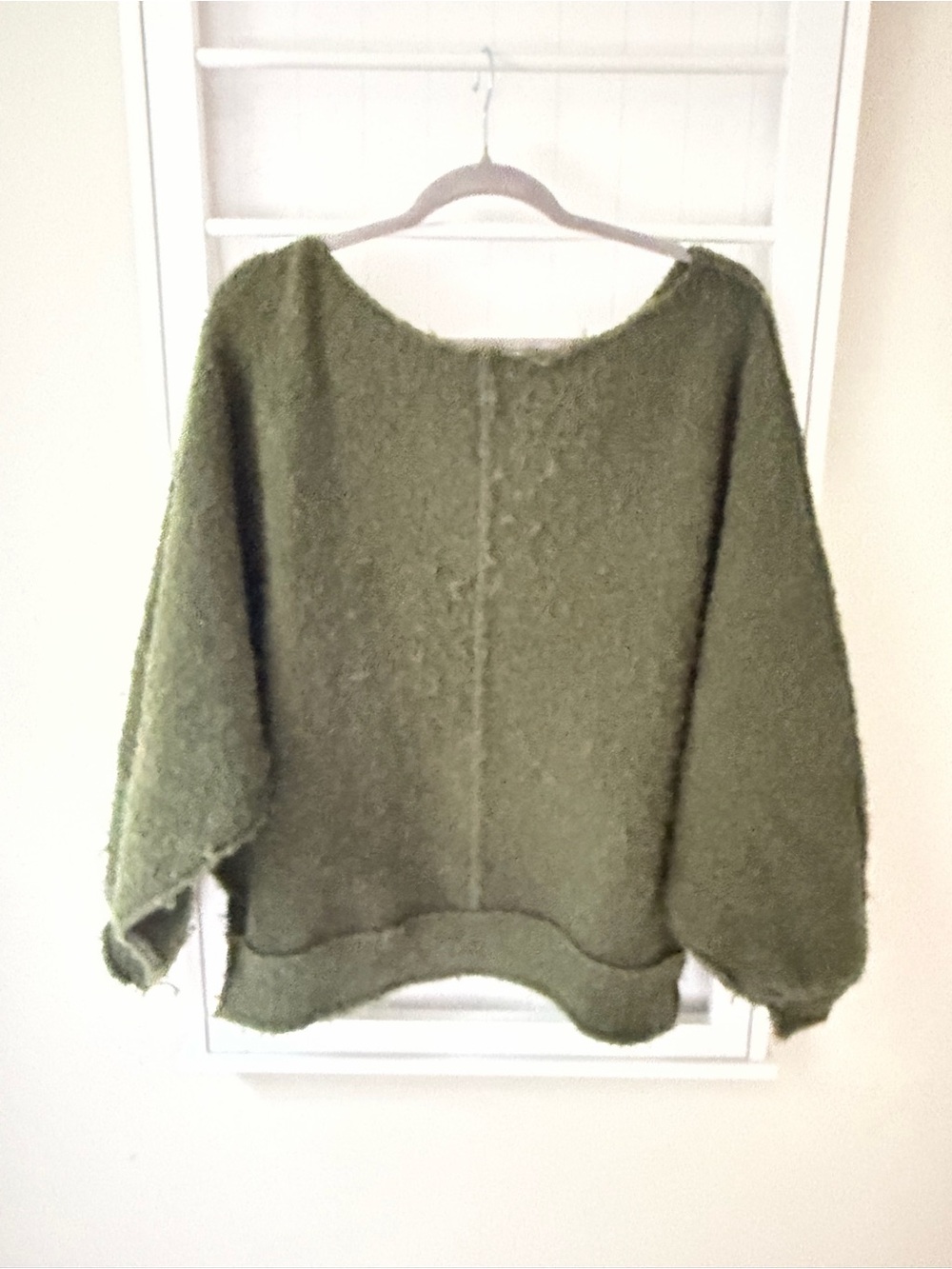 So Me Women’s Medium Olive Green Oversized Fuzzy Boho Sweater Balloon Sleeve